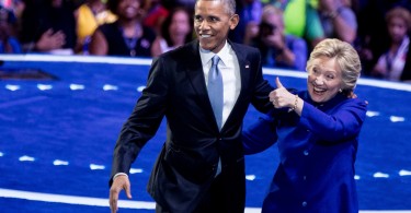 President Barack Obama and Democratic presidential candidate Hillary Clinton appear on stage together on the third day session of the Democratic National Convention in Philadelphia, Wednesday, July 27, 2016. (AP Photo/Andrew Harnik)